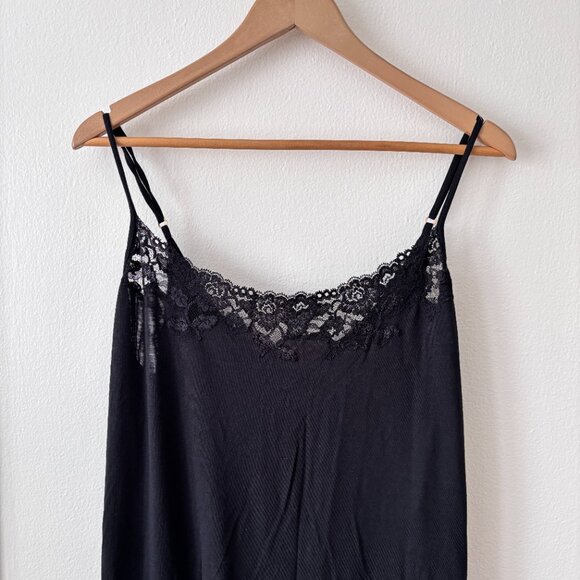 Natori Seduction Black Lace Trim Modal Long Nightgown - Picture 2 of 4